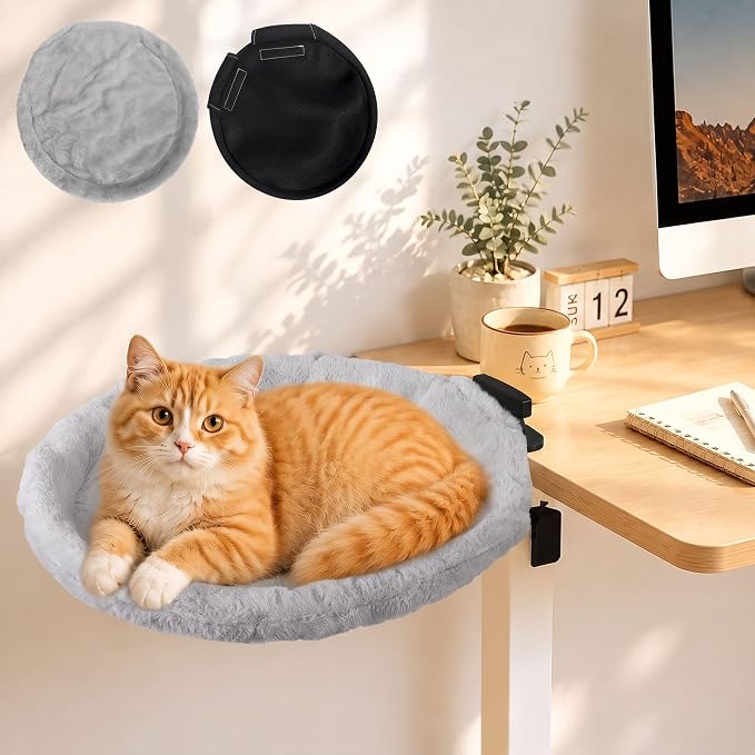 2-in-1 Cat Desk Bed (Vertical & Horizontal Clamp), Space-Saving Cats Bed for Desk Includes 2 Covers (Winter Plush + Summer Mesh), Sturdy Cat Desk Hammock for Indoor Cats, Holds up to 40 lb by unidevice