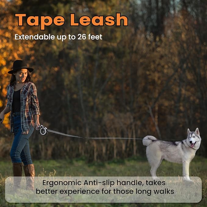 Retractable Dog Leash – Extendable up to 16 FT, Heavy Duty Nylon Tape, No-Tangle, One-Handed Brake & Lock, for Small to X-Large Dogs up to 44 lbs (Black) - Image 9