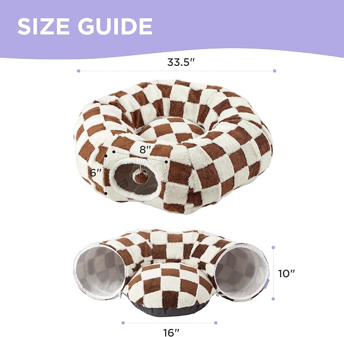 Lesure Donut Cute Jacquard Cat Tunnel Bed Kitten Toys for Puppy Bunny | 33.5x33.5x10in,Round Cat Bed Tube for Indoor Cats Rabbit Dog,Pet Peekaboo Cave Toy,Spiral Hideaway,Washable Cushion,Brown - Image 5