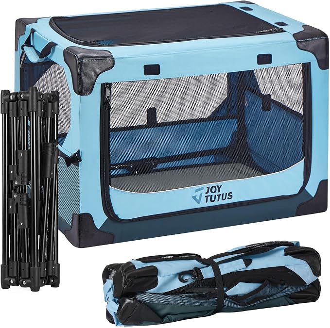 JOYTUTUS Collapsible Dog Crate, 26 Inch Portable Pet Crate for Car, Travel Dog Kennel Foldable Dog Crate for Medium Dog 44lbs, Soft Cat Carrier Fit for Indoor & Outdoor/Car Back Seat/Trunk (Blue) - Image 7