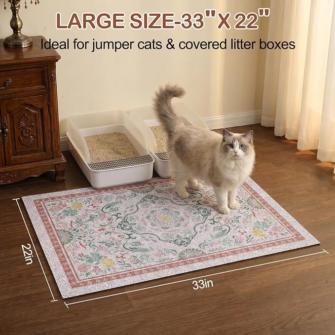 Glittme Cat Litter Mat, 33"x22" Non-Slip Washable Trapping Mat for Cats | Litter Trapping Mat With Thick PVC Coil To Catch Scatter, Soft On Paws And Waterproof Bottom To Protect Floors - Image 6