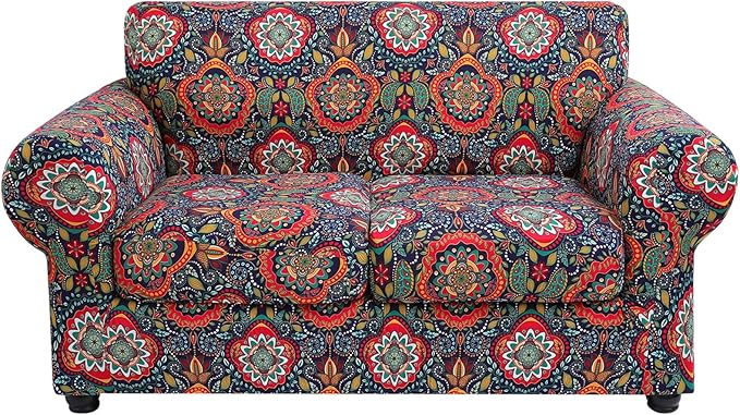 hyha Stretch Couch Cover, Sofa Covers for 2 Separate Cushion Couch Washable | Loveseat Cover, Floral Pattern, Printed, 3 Pieces, 2 Seater Furniture Protector with Elastic Bottom for Dogs, Pet Friendly by hyha