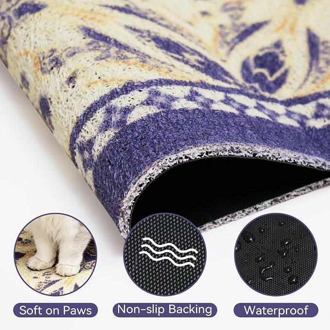Cat Litter Mat, 33"x22" High-Density PVC Cat Litters Trapping Mat, Waterproof & Non-Slip Backing, Litter Box Catcher, Soft on Kitty Paws, Easy Washable Pet Supplies Blue - Image 3