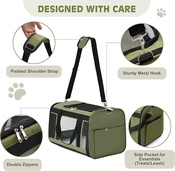 Extra-Large Cat Carrier, Soft-Sided Collapsible Pet Carrier up to 22 lbs | Dog Carrier with Breathable Mesh, Spacious Interior for Big/Medium Cats and Small Dogs, Car Travel Vet Visit - Image 6