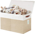 Bagnizer Large Toy Storage Box with Lids, Collapsible Sturdy Baby Storage Organizer Chest Bin Basket for Kids, Boys, Girls, Playroom, Nursery, Bedroom, Closet 25"x13"x16" (Beige and White) by Bagnizer