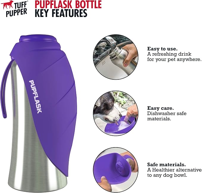 PupFlask Large Dog Water Bottle, Portable Stainless Steel Travel Bowl | 27 or 40 oz Leak-Proof Drink Dispenser with Built-In Cup and Carry Strap for Walking, Hiking and Travel; For All Dog Breeds - Image 2