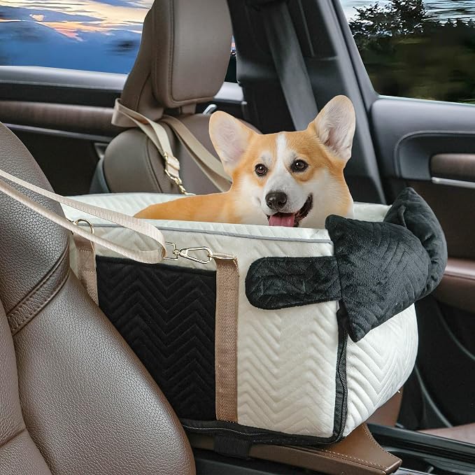Dog Car Seat for Small Dogs Adjustable Portable Center Console Dog Car Seat Removable Cat Booster Cars Seats - Safety Belt with Cushion Anti-Collapse for Puppy Kitten Up to 15 Lb - Image 8