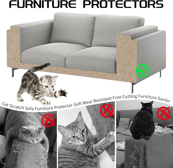 2 Pcs Total 78.8"x15.8" Cat Scratch Mat, Cat Scratch Couch Furniture Protector, Trimmable Self-Adhesive Cats Scratch Pads, DIY Cat Scratcher for Wall Protector and Covering Cat Tower (Khaki) - Image 3