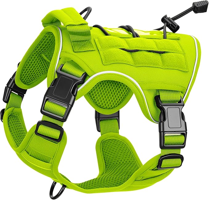 Heavy-Duty Tactical Dog Harness for Large Dogs, No Pull Adjustable Reflective Pet Vest with Molle System, K9 Military-Grade Control for Service Training, Outdoor & 10+ Breeds, Wild Lime, Small by Bruvoalon