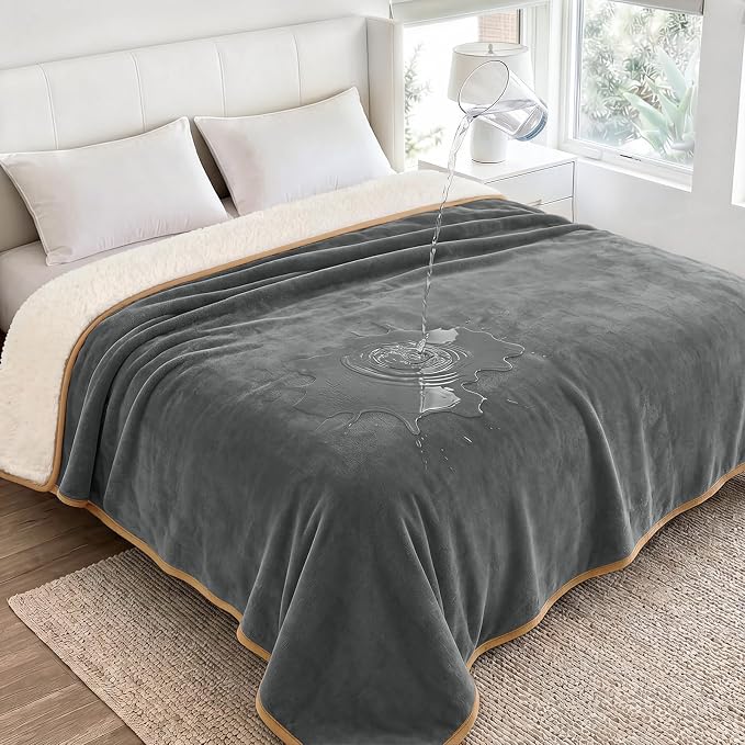 Luciphia Waterproof Pet Blanket, Washable Reversible Sherpa Fleece Throw | Liquid-proof furniture protector for bed and couch, soft reversible sherpa fleece for dogs, cats grey, QUEEN by luciphia