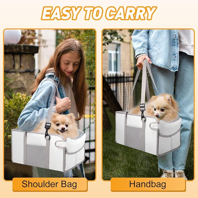 Portable Dog Car Seat for Small Dogs, Puppy Car Seat, Beige | Booster Seat With Safety Leash & Adjustable Straps Keeps Small Dogs Secure. Removable Washable Cushion. Fits Most Cars. - Image 7