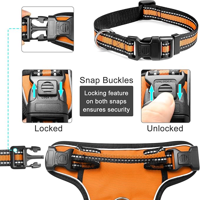 Dog Harness No Pull, Pet Harnesses with Dog Collar, Adjustable Reflective Oxford Outdoor Vest, Front/Back Leash Clips for Small, Medium, Large, Extra Large Dogs, Easy Control Handle for Walking - Image 7