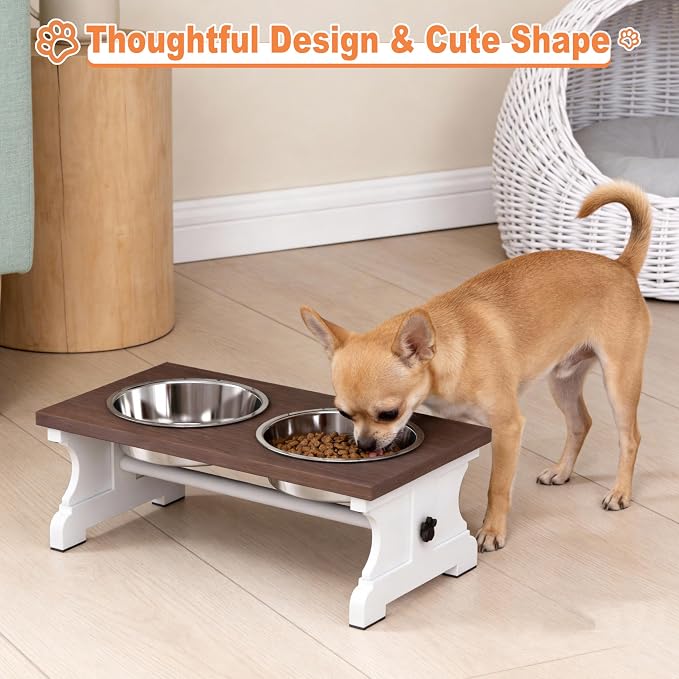 Piskyet Elevated Dog Bowls,Dog Bowl Stand, 3.5Cups6''H_30 oz Bowl-Farmhouse | Farmhouse Dog Bowls Stand, Raised Dog Bowl with 2 Stainless Steel Wooden Dogs Bowls for Small Size Dogs - Image 3