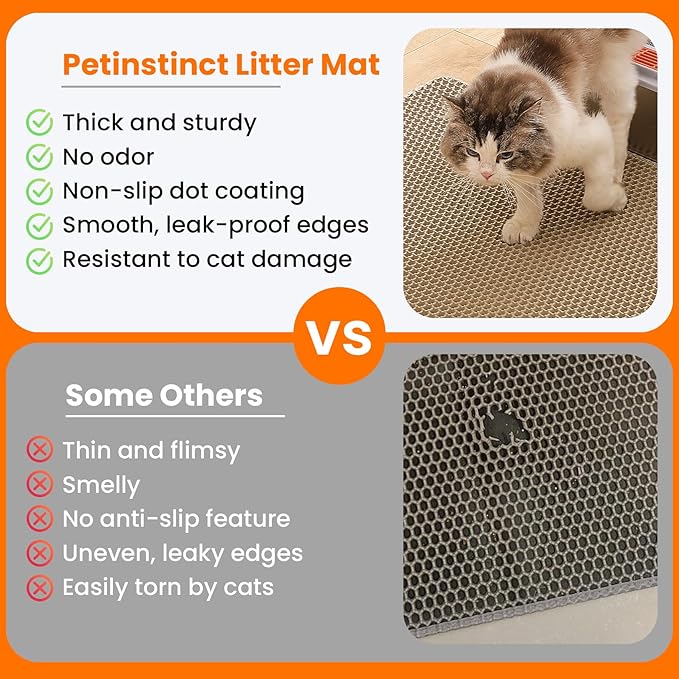 Extra Large Cat Litter Mat XXL, Double Layer Honeycomb, Beige | 46x26”, Reduces Litter Tracking, Easy to Clean, Waterproof, Non-Slip, Soft on Paws, Scratch Resistant, Beige, XXL - Image 3