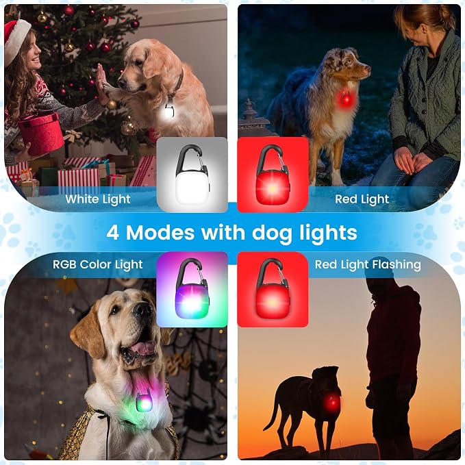 Dog Collar Light, 2 Pack Rechargeable Dog Light Clip On, 80LM Brightness 4 Color Modes Dogs Lights for Night Walking, Waterproof Pet Camping Essentials for Running, Cycling, Hiking (Black) - Image 3