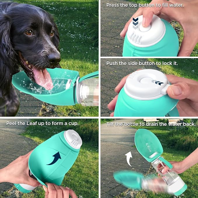 Uppetly Dog Water Bottle, Pet Water Bottle with Food Container and Drinking Feeder, Leak Proof, BPA-Free, Portable Foldable Puppy Water Cup Dispenser for Outdoor Walking, Travel, Large Light Blue - Image 4