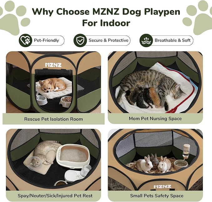 Dog Cat Small Animal Puppy Playpen Crate, Small, Olive Green | Portable Pop Up Pet Cage Enclosure Tent Kennel Indoor Outdoor with Carrying Case, No Assembly, Camping Use - Image 4