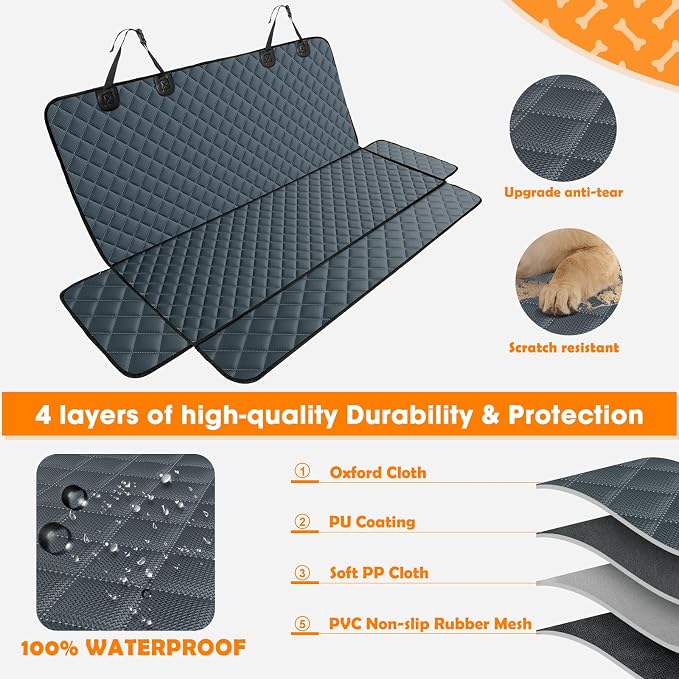 MIXJOY Dog Car Cover for Back Seat Cover Protector Waterproof Dog Seat Covers for Cars, Car Seat Protector for Dogs with 1 Dog Seat Belt, Nonslip Back Seat Cover for Kids, Trucks & SUV, Grey - Image 4