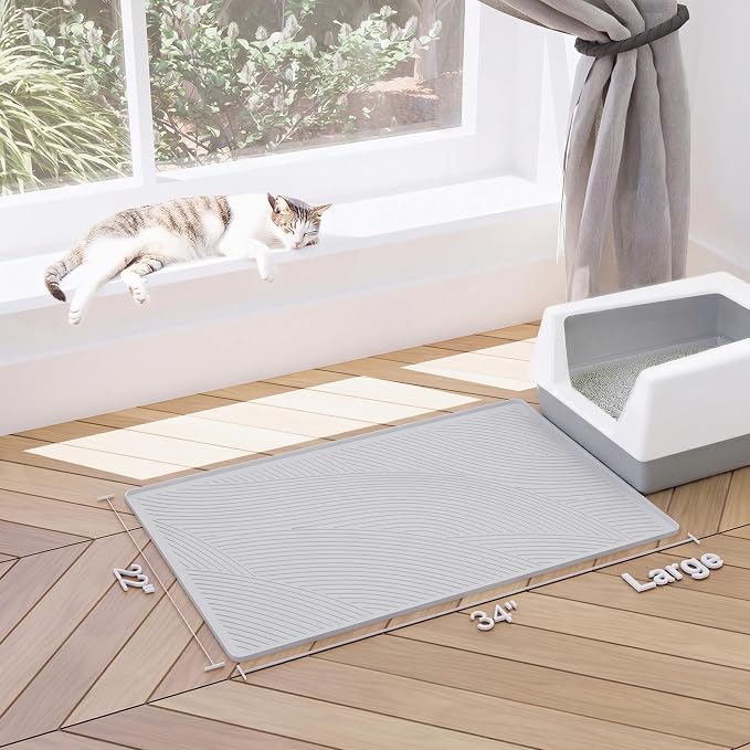 Cat Litter Box Mat - L Large Size 34 x 22 in, Water Proof, Kitty Litter Trapping Mat, Easy to Clean, Scatter Control, Odorless, Pet Supplies for Indoor Cats, Light Gray - Image 7