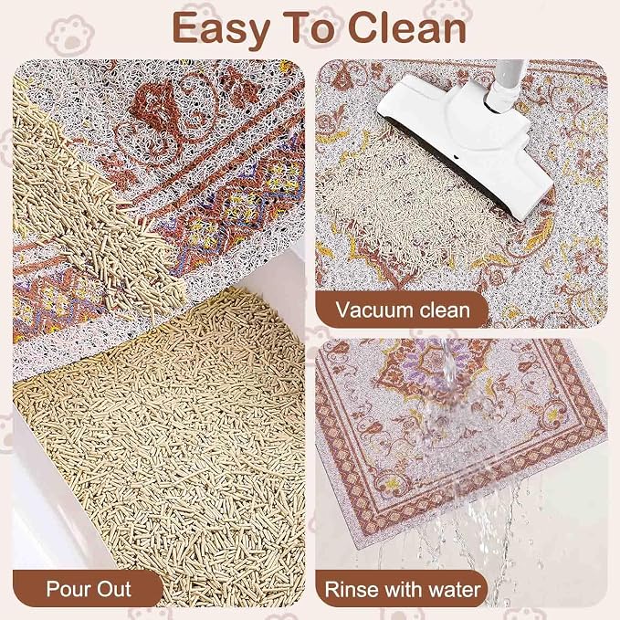 Glittme Cat Litter Mat, 33"x22" Non-Slip Washable Trapping Mat for Cats | Litter Trapping Mat With Thick PVC Coil To Catch Scatter, Soft On Paws And Waterproof Bottom To Protect Floors - Image 3