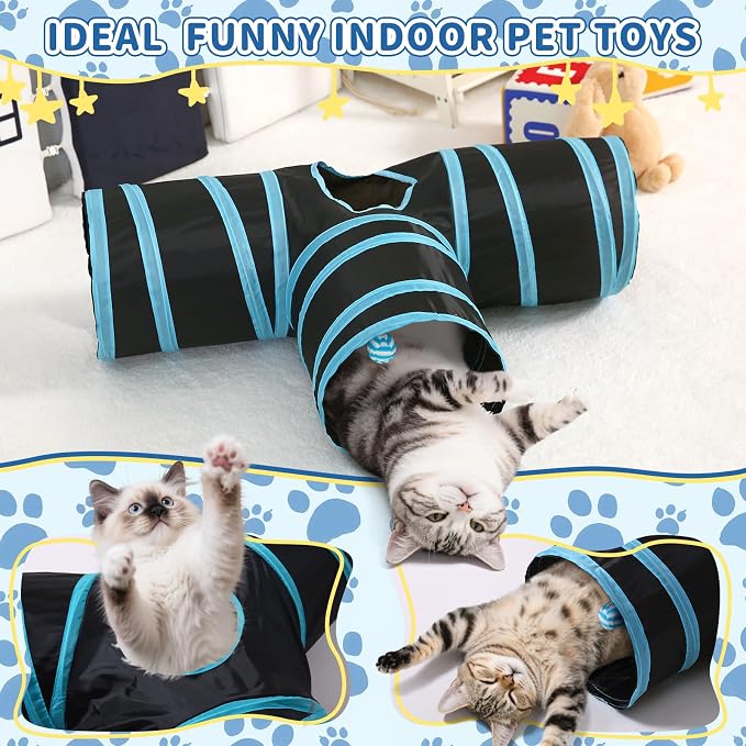 Pet Cat Tunnel, T-3 Way Tunnels for Indoor Cats, Collapsible Pet Tunnel for Kitten, Puppy, Rabbit, 25cm-Wide Tunnels, Durable & Breathable, with Peek Hole Toy Ball - Image 3
