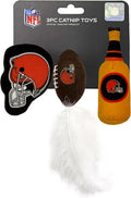 Pets First Best Plush CAT Toy - NFL Cleveland Browns Complete Set of 3 Piece Cat Toys Filled with Fresh Catnip. Includes: 1 Helmet Cat Toy, 1 Football Toy with Feathers & 1 Beer Bottle by PETSFIRST
