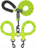 Double Dog Leash, 360° Swivel, No Tangle, Large, 25-150 lbs, Green | Dual Leash for Two Dogs, Split Leash, Shock-Absorbing Bungee, Padded Handle, Heavy-Duty Rope by iYoShop