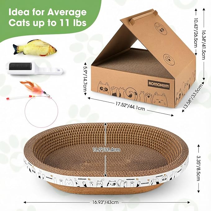 All-in-One Cardboard Cat Scratchers for Indoor Cats, Oval Cat Scratch Box & Lounger Beds Kitten Loves, Durable Cat Scratching Pads + Bonus Toys Couch Cat Scratch Protector - Image 5