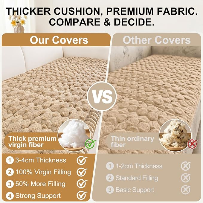 Smiry Non Slip Couch Covers for Dogs, Scratch Resistant Pet Sofa Protector | Machine Washable Soft Fuzzy Thick Furniture Cover for Sofa Loveseat Sectional Large Dogs, Camel, 43" x 82.7" - Image 4