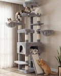 Heybly Cat Tree, 82.7″ Extra Tall Cat Tower for Large Cats Adult HCT063W | Giant Cat Condo with Multi-Level Platforms, 2 Baskets, Spacious Cat Cave, Wide Sisal Scratching Board, Light Gray by HEYBLY