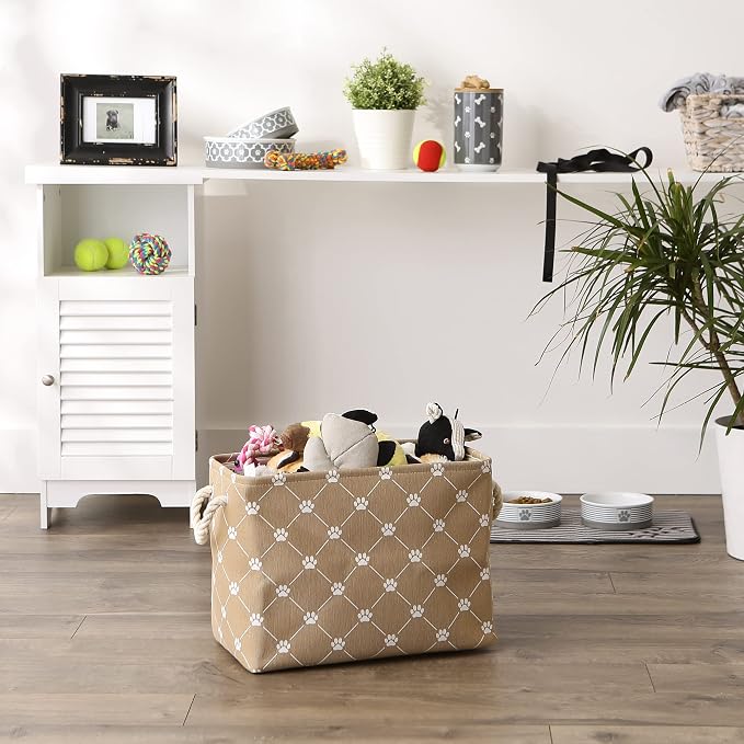 Bone Dry Pet Storage Paw and Bone, Trellis Collection, Medium Rectangle, 16x10x12, Taupe - Image 5