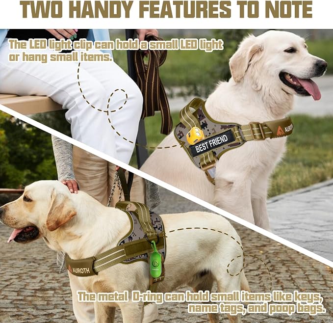 AUROTH Dog Harness and Leash Set Small Sized Dog, No Pull Escape Proof Vest | with Leash Clips, LED light clip, Breathable Mesh Padded No Choke, Easy Walking and Training, Desert Camo, Small - Image 3