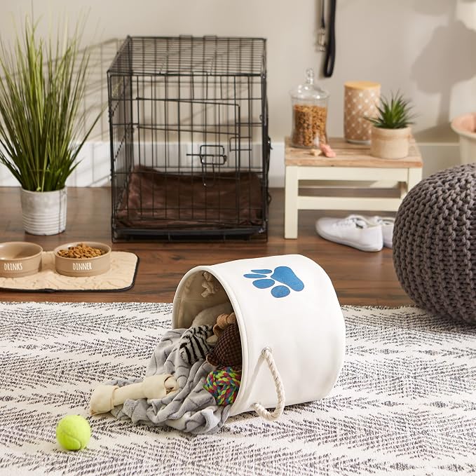 Bone Dry Pet Storage Collection Collapsible Bin, Small Round, Off-White - Image 5