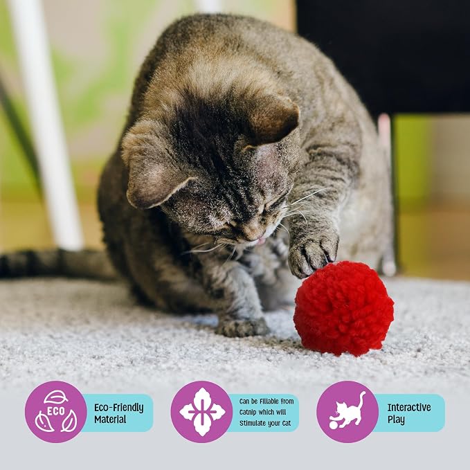SPOT Wool Pom Poms Cat Toy - Interactive Wool Balls Cat Toy with Catnip for Cats and Kittens to Bite, Swat and Chase - 1.5 inch, 4 pcs (Pack of 2) - Image 4
