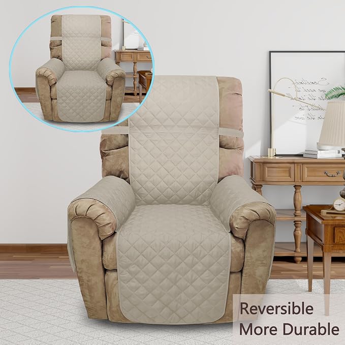 Reversible Chair Covers for Recliner Oversized, Beige/Beige | Recliner Oversized Covers for Living Room with Elastic Straps, Water Repellent, Chair Protectors Covers for Dogs - Image 2