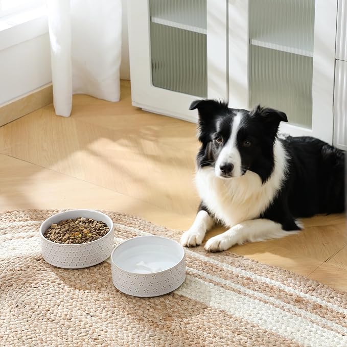 MALACASA Ceramic Dog Food Bowl, Water Dish for Medium Breeds, 3.5 Cups | Five-Leaf Grass Pattern, Ceramic Pet Bowl, Food and Water Dish, Dishwasher and Microwave Safe, for Medium Dogs - Image 3