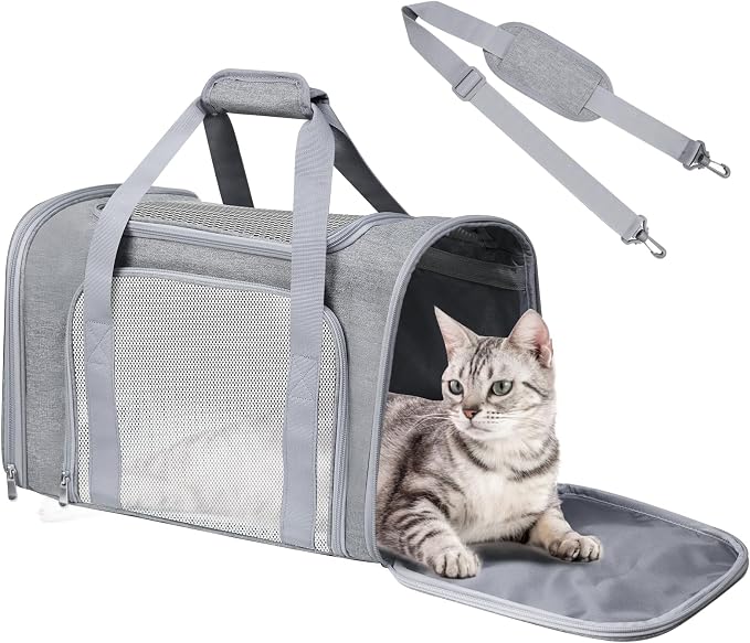 Cat Carrier Soft Up to 16 Lbs, Breathable Pet Travel Bag with Steel Frame | Lockable Zippers, Fits Small Dog, Kitten, and Rabbit,Medium Travel Carrying Case for Kennel Car Airline Transport，Grey by Alwaysstandbehindyou