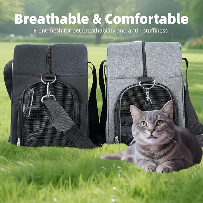 Cat Carrier for Small Cats Dogs, Soft-Sided Pet Carrier for Cats Puppies Small Pets, Lightweight Comfortable Travel Cat Dog Carrier (Grey) - Image 7