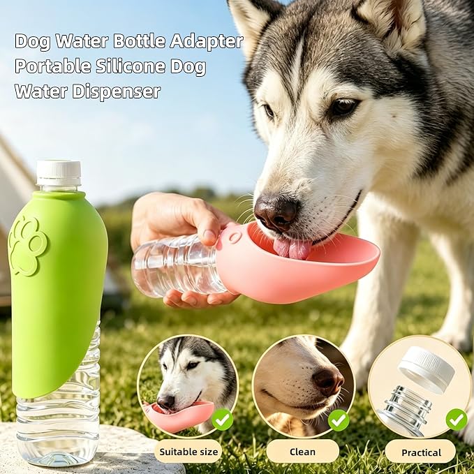 2PCS Portable Dog Water Bottle Attachment, Silicon Slip-On Pet Water Bowl, Foldable Leak Proof Dog Drink Dispenser Adapter for Outdoor Walking Hiking Travel (Green+Pink) - Image 6