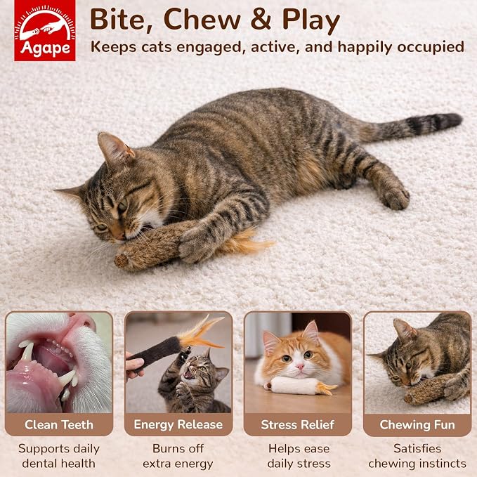 Agape Rabbit Fur Cat Toys with Catnip & Silvervine Gall Fruit, Chew Toys | 3-Pack Soft Furry Cat Toys for Indoor Cats and Kittens, Great for Biting, Chasing, Bunny Kicking and Self Play - Image 3