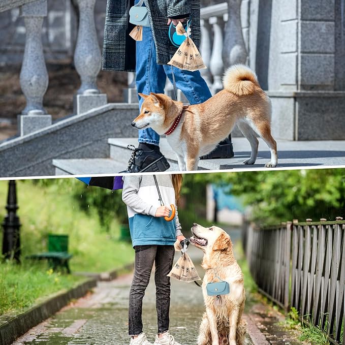 Affrolling 5 Pcs Leather Dog Poop Bag Holder Christmas Include 45 Scented Poop Bags Dispenser Cute for Travel Walking Dog Park and Outdoor Use(Sky Blue) - Image 4