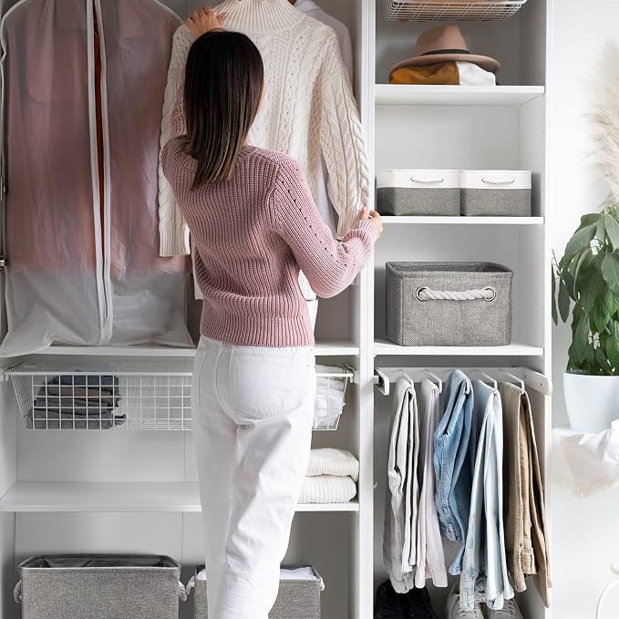 TheWarmHome Storage Bins - Medium 3 Pack Storage Baskets for Organizing Shelves | Fabric Storage Cubes Organizer for Linen Closet Nursery Home Decor Grey - Image 5