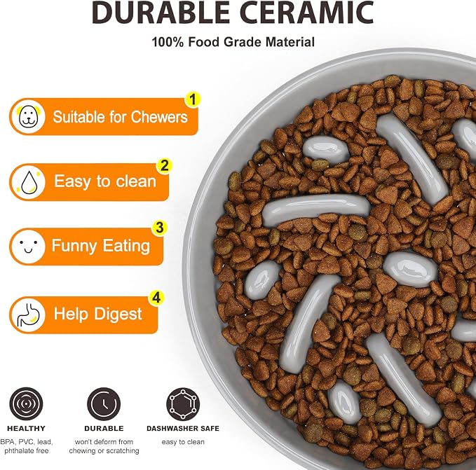 Ceramic Slow Feeder Dog Bowl, 2 Cups Maze Puzzle Dish to Slow Down Eating | Premium Ceramic Material with Anti-Slip Design, Suitable for Small, Medium and Large Breed Dogs Daily Feeding - Image 3