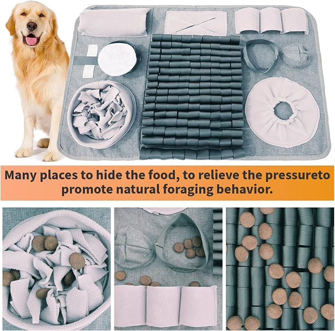 Snuffle mat for Dogs Iteractive Dog Puzzle Toy Used for Training Stress Relief This sniffing mat effectively slows your dog's eating pace. Suitable for indoor and outdoor use. Gray (26 x 17 inches) - Image 3
