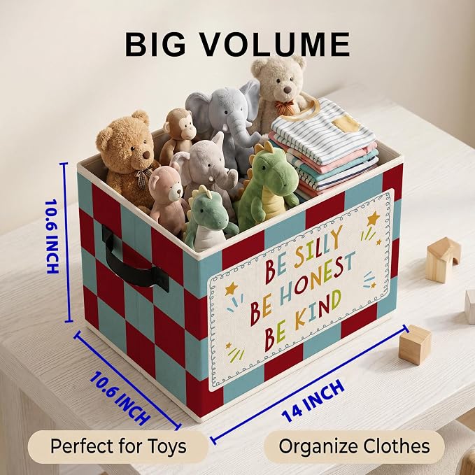 Inspirational Storage Bins Box, Affirmation Collapsible Organizer Basket | uplifting encouraging storage box basket for books clothes, checkerboard organizer for nursery bedroom playroom, 10x14 in - Image 3