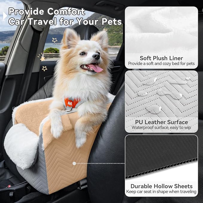 PETSFIT Console Dog Car Seat, Portable Small Dog Car Seat with Safe Protective Hooks, Luxury Dog Carseat Includes Safety Leash and Storage Pocket for Pets Up to 9 lbs (Grey) - Image 6