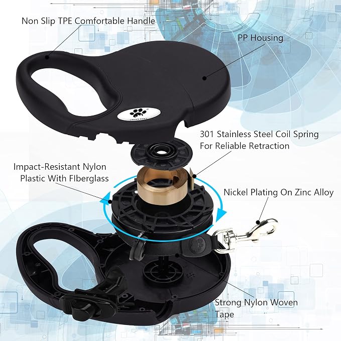 16ft Retractable Dog Leash for Large Breed Dogs up to 110 lbs with a Detachable Chew Proof Extender Wire Ropes (Black L) - Image 8