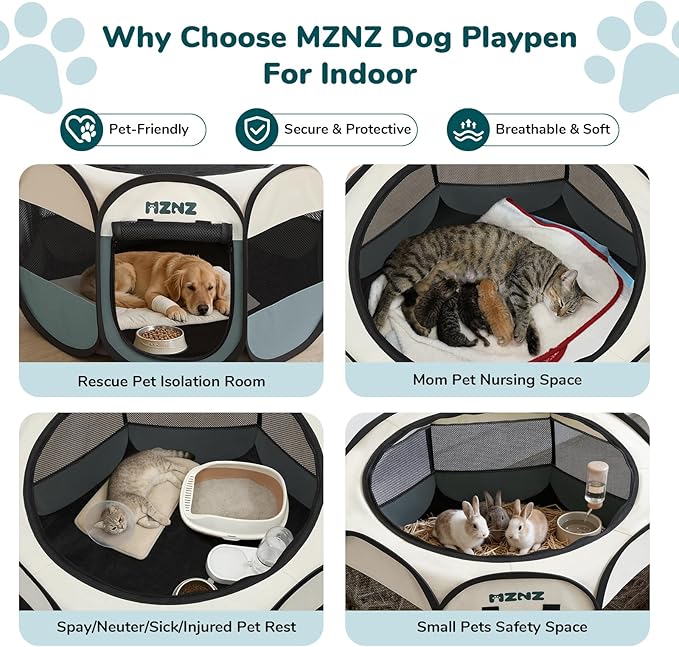 Dog Playpen, Portable Puppy Pet Crate Indoors for Small/Medium/Large Dogs Cats Rabbits, Foldable Dog Cage Enclosure for Outdoor, Pop Up Dogs Tent Kennel with Carrying Case, Grey - Image 3