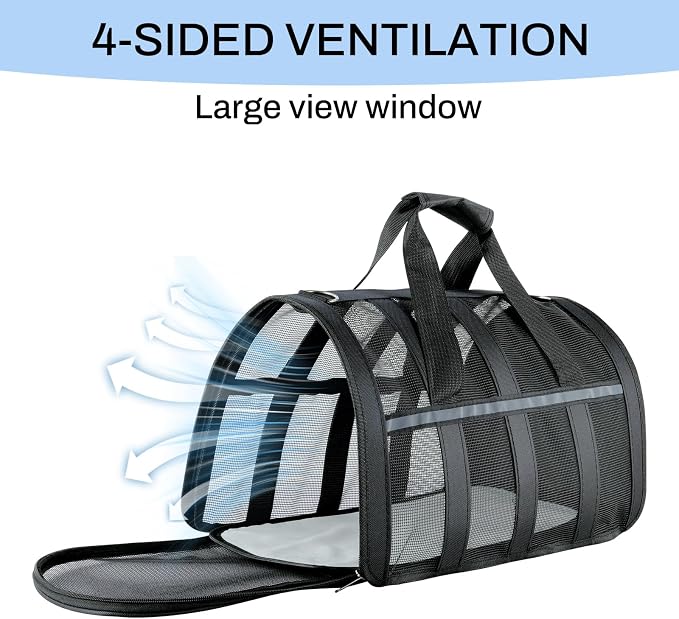 Soft Sided Pet Carrier, Airline Approved Dog Cat Travel Bag with Mesh Windows, Collapsible Portable Pet Carrier for Small Medium Dogs Cats (Black) - Image 3