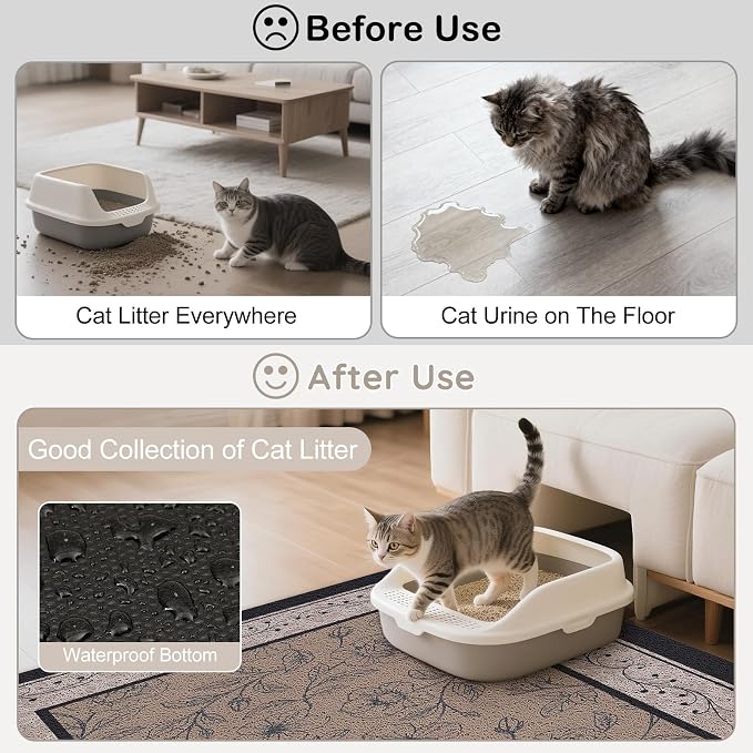 33"x22" Cat Litter Mat Waterproof Non-Slip Litter Trapping Pad | Soft Mesh Litter Box Mat With A Decorative Pattern Captures Scatter Effectively To Keep Floors Clean And Tidy - Image 5